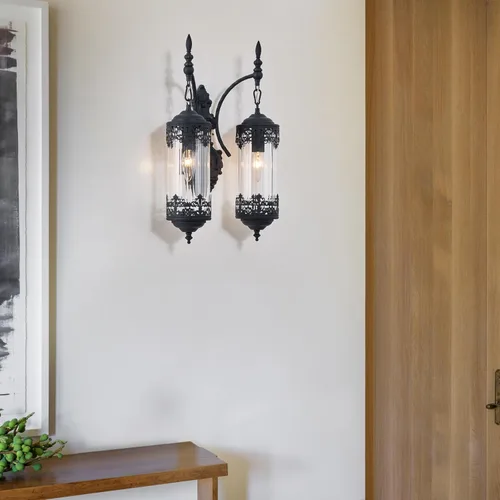 Miniatura 6 de Aplique de pared de cristal rústico vintage de 2 luces, lámpara de pared gótica antigua, aplique de pared estilo granja retro de mediados de siglo