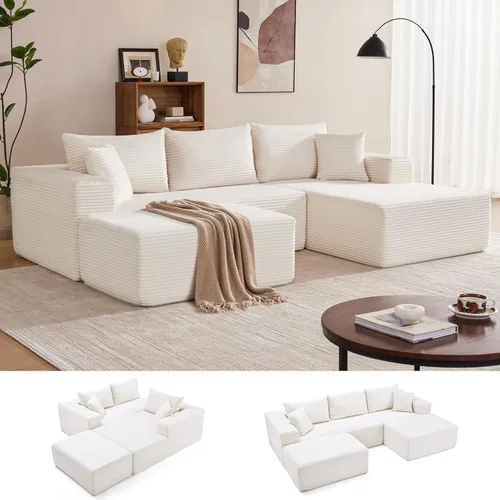 Miniatura 23 de Mangodan Sofá seccional Cloud, sofá deshuesado para sala de estar, sofá modular con asiento profundo, cómodo sofá esponjoso en forma de L con diván