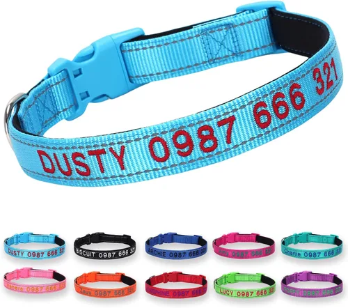 Miniatura 12 de Collar reflectante personalizado para perro, nombre bordado personalizado y número de teléfono, acolchado de neopreno suave y nailon transpirable