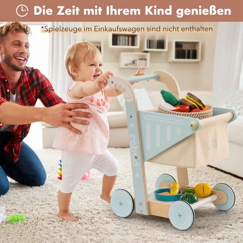 Miniatura 6 de ROBUD Andador de madera para bebés para niñas y niños, carrito de compras de madera para niños pequeños, juguetes de aprendizaje para niños de 10