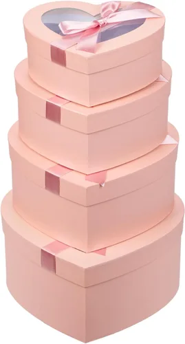 Miniatura 10 de Cajas negras en forma de corazón para arreglos florales, cajas de corazón para flores, juego de 4 cajas de regalo anidables con tapas transparentes
