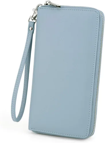 Miniatura 5 de UTO Cartera de cuero con cremallera alrededor de tarjetero organizador de pasaporte para damas con cartera de viaje con correa de muñeca