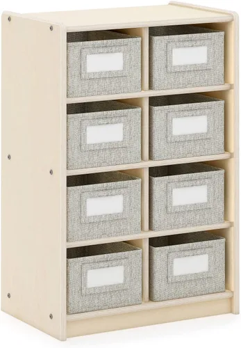 Guidecraft EdQ - Organizador de almacenamiento de juguetes con 8 cubos de tela de 30 pulgadas, natural: estantería de madera para niños y