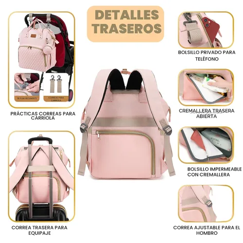 Miniatura 4 de ROSEGIN Mochila rosa para pañales para niñas - Regalos de baby shower para mamá, bolsa de pañales acolchada con cambiador, funda para chupete