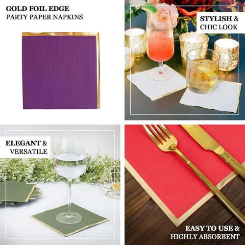 Miniatura 4 de Efavormart 50 Pack Servilletas de papel para fiestas de 2 capas suaves verde oliva con borde dorado de oro, servilletas para cenas, cócteles
