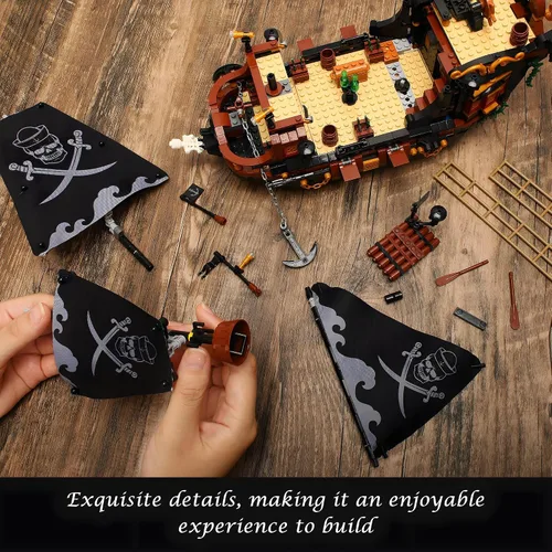Miniatura 6 de Mini kit de construcción de barco pirata de 1328 piezas, bloques creativos del Caribe Adventure Kits de construcción, regalo perfecto