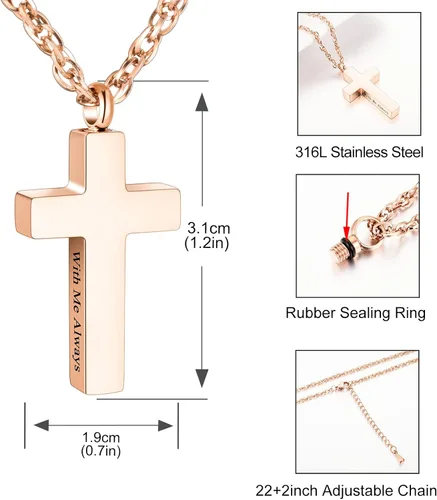 Miniatura 2 de Collar de cruz de cremación para cenizas, colgante de urna de cruz de acero inoxidable, soporte para cenizas, joyería conmemorativa, conmigo siempre
