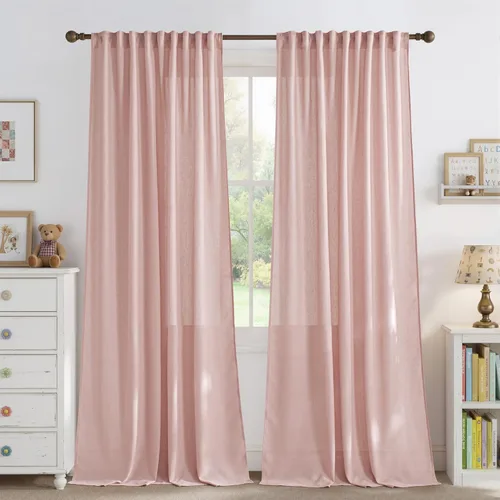 Miniatura 28 de NICETOWN - Cortinas gruesas de lino para sala de estar, juego de 2 paneles, con trabilla trasera/bolsillo para barra y cinta de pliegues, privacidad