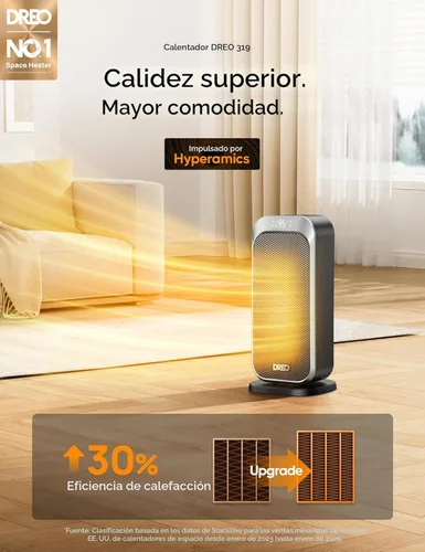 Miniatura 2 de Dreo Calentador de espacio silencioso, calentadores portátiles de 1500 W para uso en interiores con control remoto, oscilación de 70°, cerámica PTC