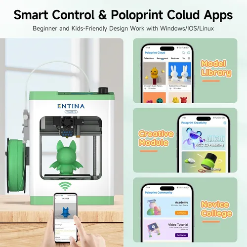 Miniatura 4 de Entina TINA2S Impresoras 3D con impresión WiFi en la nube, enorme biblioteca, totalmente montada, mini impresora 3D para principiantes y niños