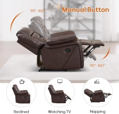 Miniatura 4 de EBELLO Sofá reclinable manual de cuero sintético, sofá reclinable de 3 plazas, sofá cama para sala de estar, muebles, sala de reuniones, marrón