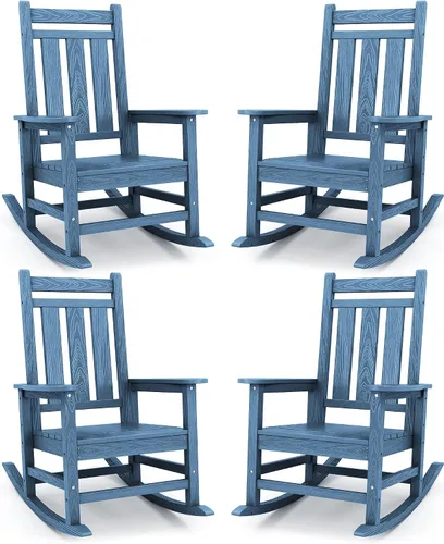 Miniatura 20 de Mecedora de exterior KINGYES, Mecedoras de patio para todo clima para porche, Sillas mecedoras de exterior de HDPE con respaldo alto para adultos