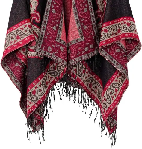 Miniatura 5 de QBSM Chal para mujer, poncho con capas de Ruana, frente abierto, para otoño e invierno