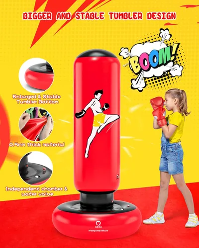 Miniatura 4 de QPAU Kids Punching Bag Toy with Boxing Gloves, 66 Inch Larger Stable Kids Inflatable Boxing Bag Set, Gifts for Boys & Girls Age 6-12, for Practicing