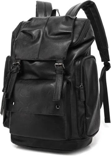 BAOSHA BP-16 PU Cuero Casual Mochila 15.6 pulgadas Mochila Portátil Mochila de Viaje Senderismo Comping Mochila Daypack Negro, Negro -, Mochilas