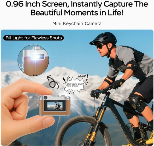 Miniatura 2 de Mini cámara retro con video de 1080P, fotos de 12 MP, cámara digital con llavero, cámara pequeña ultracompacta con tarjeta SD de 32 GB, adaptador