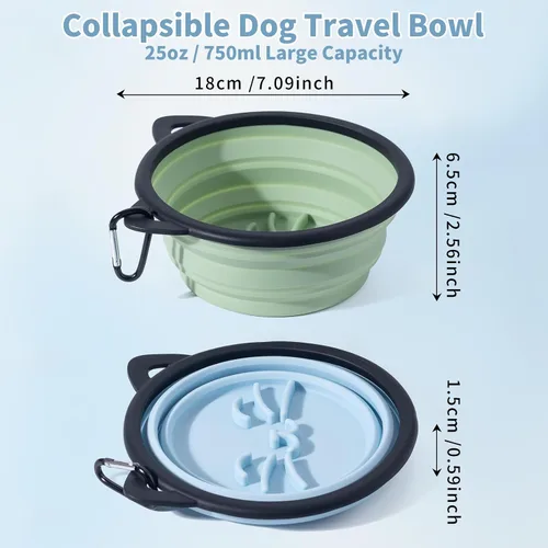 Miniatura 4 de Paquete de 2 cuencos plegables de silicona para perros, con forma de oreja de mascota y cuenco de agua de viaje con gráficos de gato, lleno