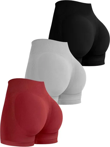 Miniatura 70 de VVX Pantalones cortos de entrenamiento para mujer, 3 piezas, con levantamiento de glúteos, sin costuras, cintura alta, pantalones cortos de yoga