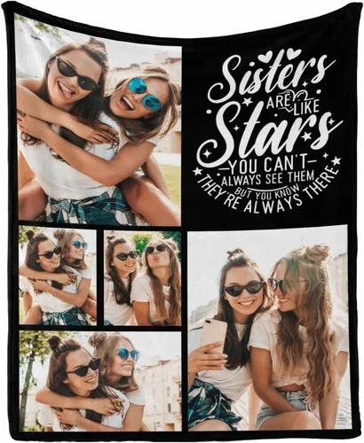 Mantas y mantas personalizadas para hermanas regalos de hermana, regalos de cumpleaños personalizados para hermana con foto foto regalos para Multi