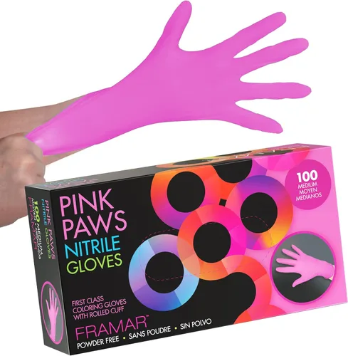 FRAMAR Guantes desechables sin látex rosados, guantes de nitrilo rosa, talla M, guantes sin látex, talla M, guantes de nitrilo, para teñir el