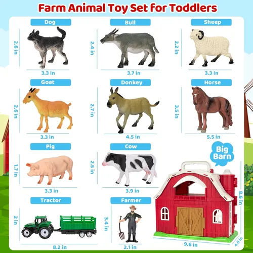 Miniatura 2 de Juguetes de animales de granja para niños de 1, 2, 3, 4 y 5 años, juego de granja grande de granero rojo con figuras de animales y juguete