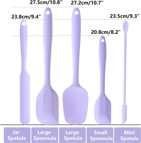 Miniatura 2 de Juego de 5 espátulas de silicona moradas, juego de espátulas de goma resistentes al calor, juego de utensilios de cocina de silicona, apto