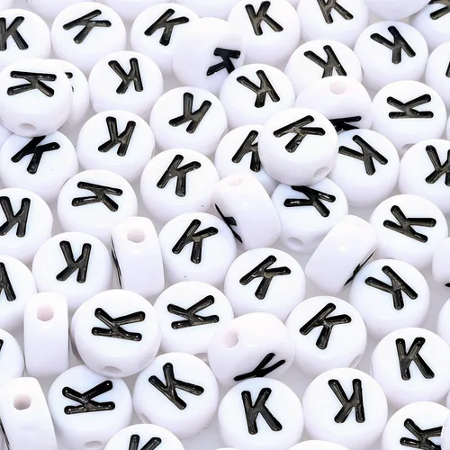 Miniatura 29 de Amaney - Cuentas de vocal A, 100 piezas de 0.276 x 0.157 in, blanco, redondo, acrílico, negro, alfabeto para fabricación de joyas Black-a