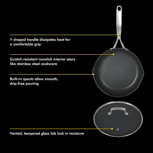 Miniatura 7 de Babish Juego de 10 Piezas de Ollas y Sartenes Anodizado Duro Láser Titanio Forever Tecnología Antiadherente Duradero - Negro Negro