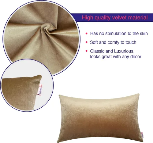Miniatura 2 de Fundas de almohada decorativas lumbares, de terciopelo suave y liso, rectangular, color marrón champán, 12 x 20 pulgadas, paquete de 2, solo funda