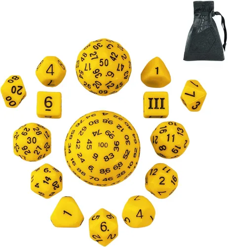Miniatura 11 de Juego completo de 15 dados poliédricos DND D3-D100 con bolsa de dados de ojo de dragón, dados D100 para juegos de mesa RPG (negro con números azules)