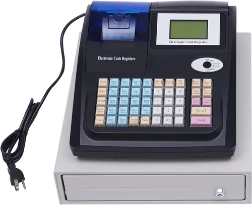 Caja registradora electrónica con impresoras de recibos y diarios, teclado elevado de 48 teclas, 8 cajas registradoras LED digitales para pequeñas
