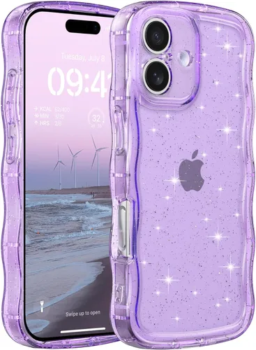 Miniatura 83 de FABSPARK Funda para iPhone 14 Pro Max, bonita funda colorida con láser, retro, exquisita, rizada, borde ondulado, protector estético de TPU suave