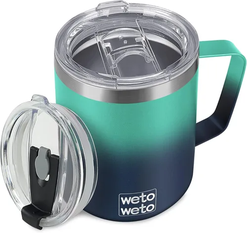 Miniatura 20 de WETOWETO Taza de café de 14 onzas, taza de campamento aislada al vacío con tapa, vaso de viaje de acero inoxidable de doble pared, taza de café