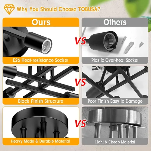 Miniatura 5 de TOBUSA Lámpara de techo semiempotrada color negro mate, moderna Sputnik cerca del techo, lámpara de techo para dormitorio, cocina, sala de estar