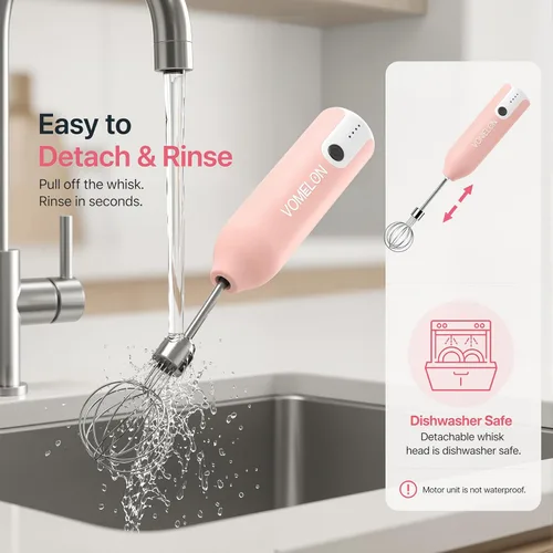 Miniatura 6 de Batidor eléctrico de huevos, mezclador con carga USB, ajuste de tres velocidades, adecuado para batir huevos, crema, salsa, mermelada y más, rosa