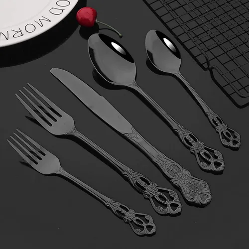 Miniatura 2 de JASHII Servicio creativo de cubiertos de acero inoxidable para 4, juego de vajilla de lujo retro palacio, juego de cubiertos para cocina, comedor