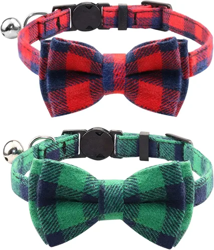 Miniatura 22 de Joytale Collar de gato mejorado con campanas, collares de gato separables con corbatín, 1 paquete de collares de gatito de cuadros de seguridad