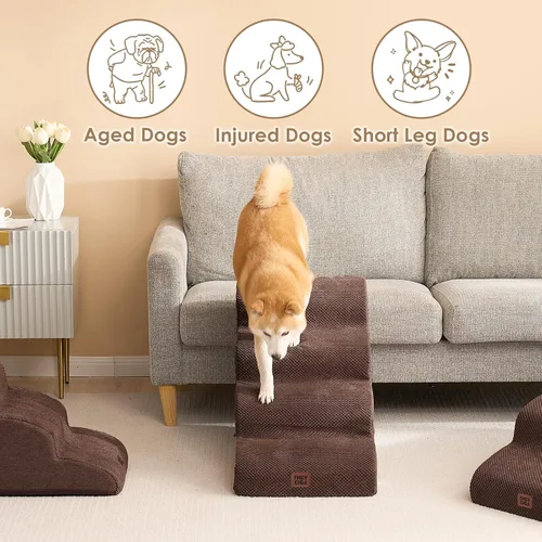 Miniatura 4 de EHEYCIGA Rampa de escaleras curvadas para perros para camas altas de 19.7 pulgadas de alto, escalones de 4 escalones para perros y gatos pequeños