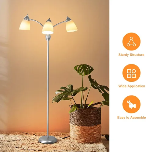 Miniatura 6 de Lámpara de pie moderna DLLT para habitación: lámparas de pie de cuello de ganso flexibles de 3 luces en plata para sala de estar, dormitorio