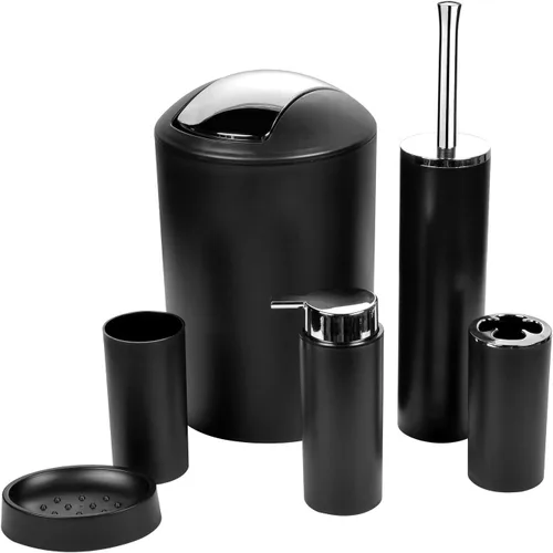 Juego de accesorios de baño de 6 piezas, basura, soporte para cepillos de dientes, vaso para cepillos de dientes, dispensador de jabón, jabonera,