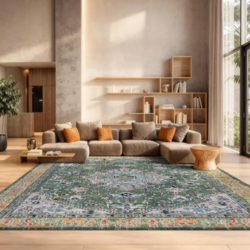 Miniatura 15 de SAFAVIEH Madison Collection - Alfombra decorativa de 2 pies 2 pulgadas x 4 pies, color verde y turquesa, diseño envejecido, no desprende pelusa