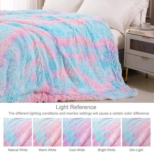 Miniatura 3 de Exclusivo Mezcla Manta de Cama Mullida de Piel Sintética Tamaño King, Mantas Reversibles Shaggy de Vellón Sherpa Teñido Tie Dye, Mantas Mullidas
