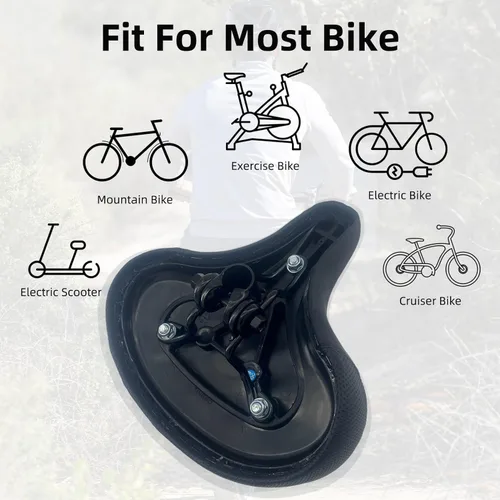 Miniatura 4 de Asiento de bicicleta de gran tamaño - Sillín de bicicleta ancho y cómodo con espuma viscoelástica, impermeable, negro