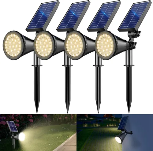 Miniatura 15 de Luces solares para exteriores impermeables, 36 LEDs 1000LM Focos solares ajustables para exteriores, iluminación de paisaje 2 en 1 alimentada por