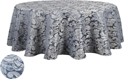 Miniatura 8 de Tektrum Mantel redondo de damasco jacquard de 70 pulgadas, resistente al agua, a prueba de derrames, resistente a las manchas, sin arrugas, ideal