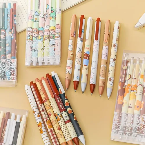 Miniatura 2 de 6 bolígrafos Kawaii de gel retráctiles, bonitos bolígrafos de gel con punta bala estética, suministros de oficina para estudiantes creativos