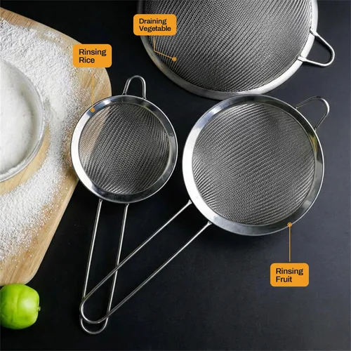 Miniatura 9 de ELEEN Coladores de Malla Fina de Acero Inoxidable Premium para Cocina, Juego de 3 Piezas con Mango Antideslizante, Tamices Pequeños, Medianos