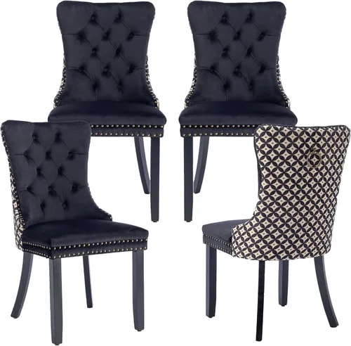 Miniatura 27 de LKTART Juego de 2 sillas de comedor de terciopelo, sillas de comedor copetudas con ribete de anillo de clavo, silla de comedor tapizada con patas