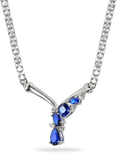 Miniatura 2 de B. BRILLIANT Collar de plata de ley con piedras preciosas auténticas o simuladas y topacio blanco, cadena de malla de cóctel en V