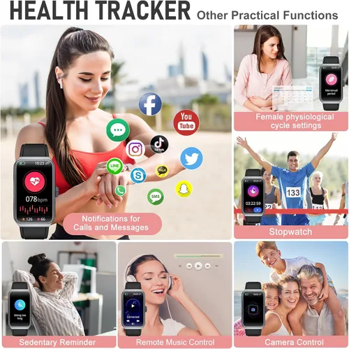 Miniatura 5 de Rastreador de actividad física con frecuencia cardíaca 24/7, oxígeno en sangre, rastreador de sueño, reloj de fitness impermeable, rastreador